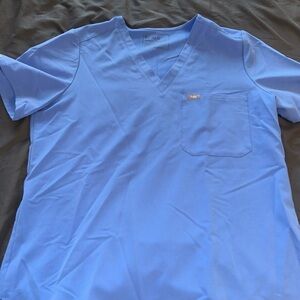 Figs Sky Blue V-Neck Short Sleeve Top